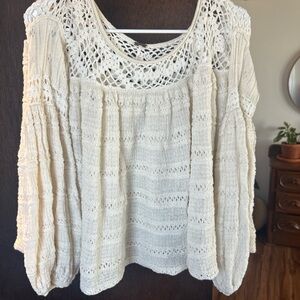 Free People Crochet Yoke Cream Boho Tunic